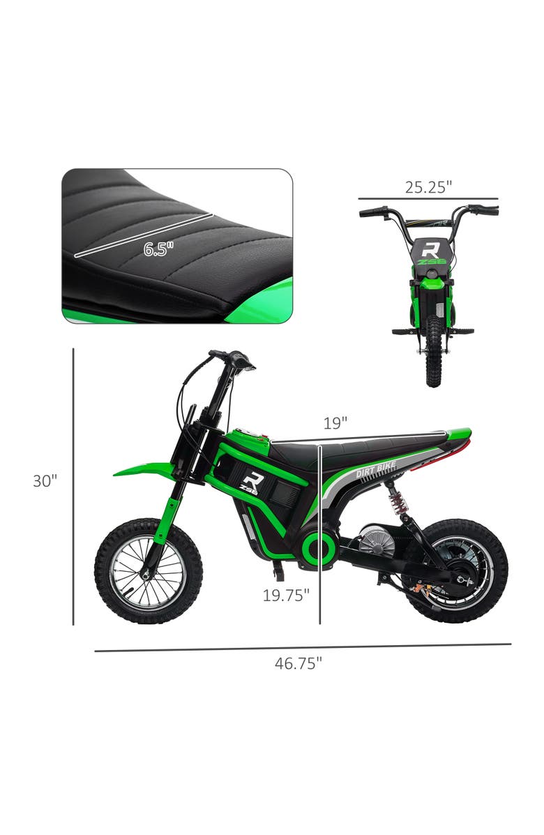 Aosom 24V 350W Electric Dirt Bike with Twist Grip Throttle, 15 MPH, Music Horn, Rear Suspension, Alternate, color, Green