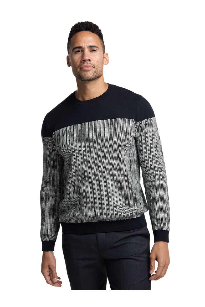 Cotton Crewneck Sweater, Alternate, color, Black/Ivory