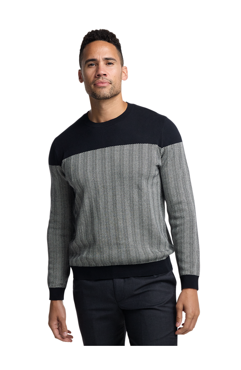 Paul Fredrick Cotton Crewneck Sweater, Alternate, color, Black/Ivory