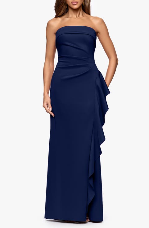 Ruffle Strapless Scuba Crepe Gown