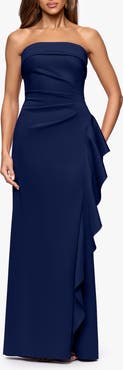 Xscape Evenings Ruffle Strapless Scuba Crepe Gown
