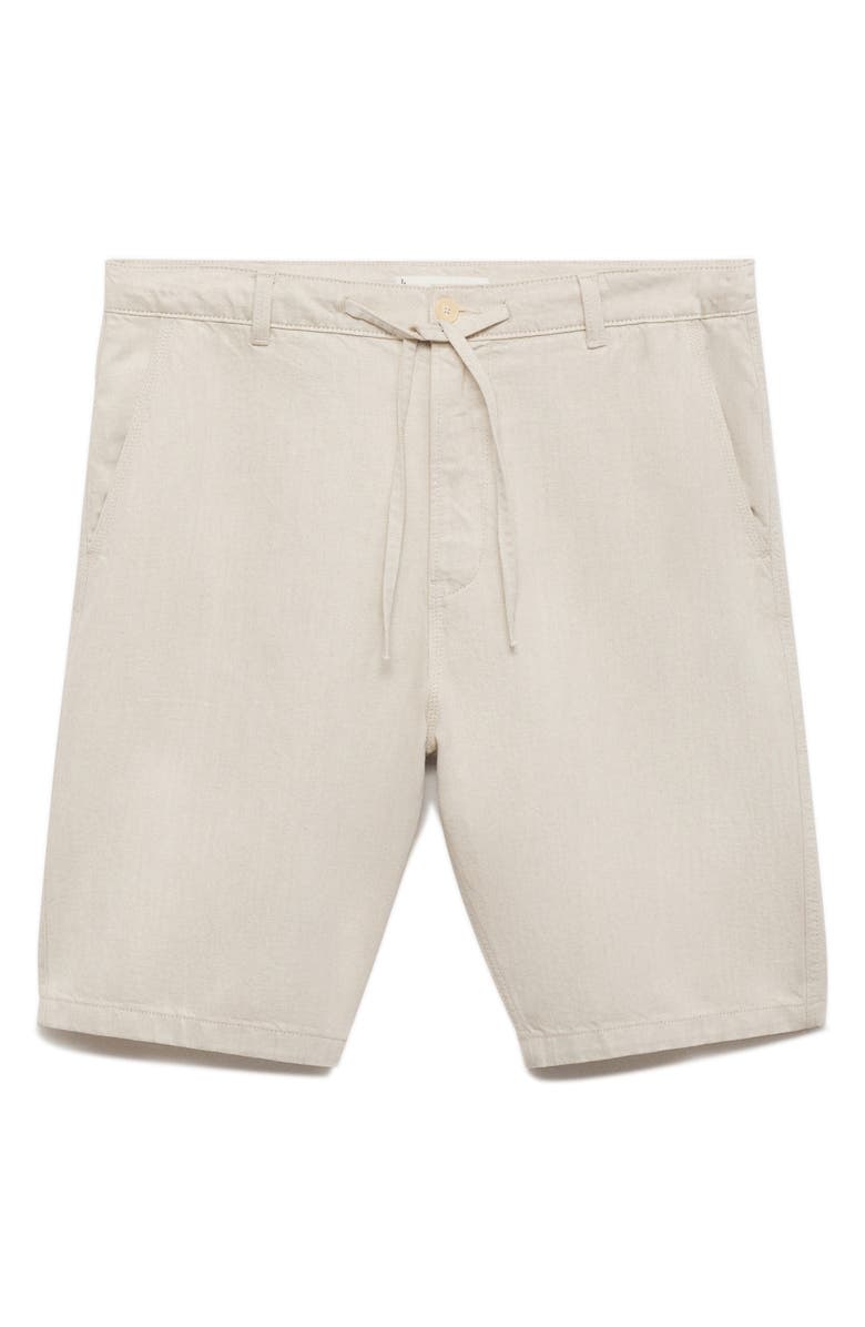 MANGO Drawstring Cotton & Linen Bermuda Shorts, Alternate, color, Ecru