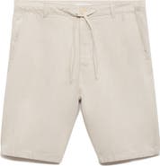 MANGO Drawstring Cotton & Linen Bermuda Shorts