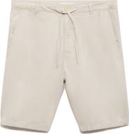 MANGO Drawstring Cotton & Linen Bermuda Shorts