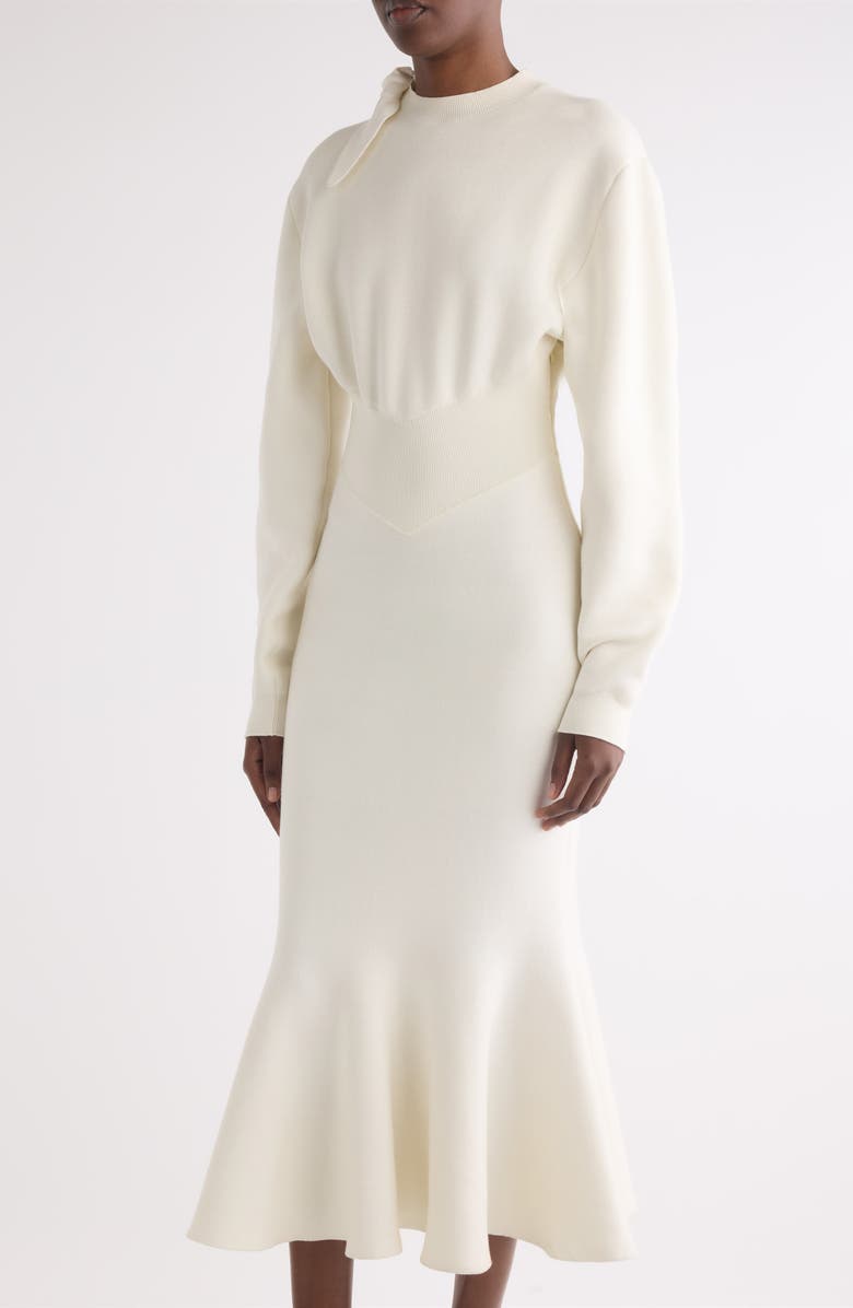 Givenchy Long Sleeve Bow Wool & Cotton Blend Trumpet Sweater Dress, Alternate, color, Ivory