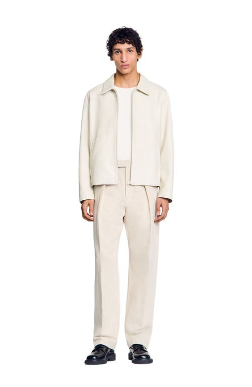 Sandro Classic Leather Jacket In Aluminum