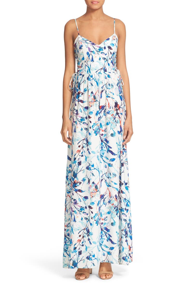 'Virginia' Lace-Up Silk Maxi Dress, Main, color, CATALONIA