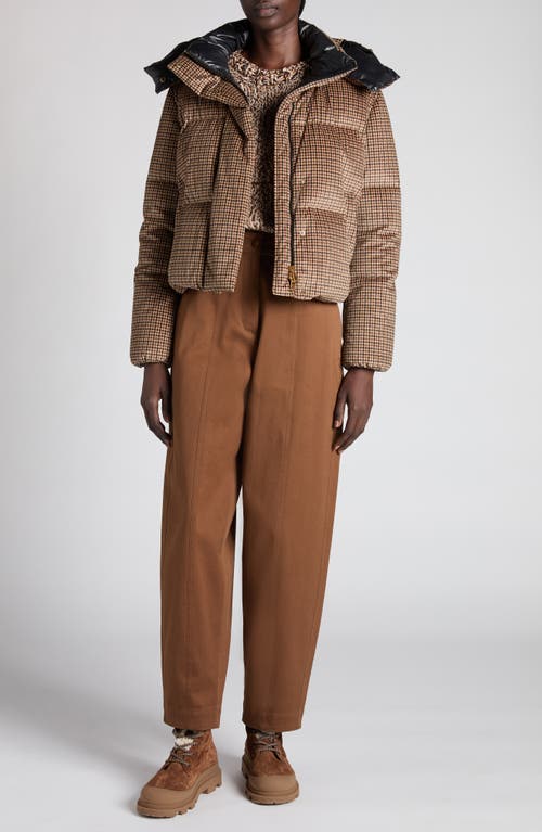 Moncler Quierzy Houndstooth Print Down Jacket In Brown