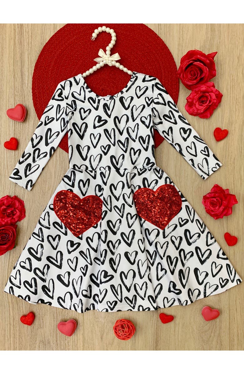 Mia Belle Girls Dressed With Love Sequin Heart Skater Dress, Alternate, color, White