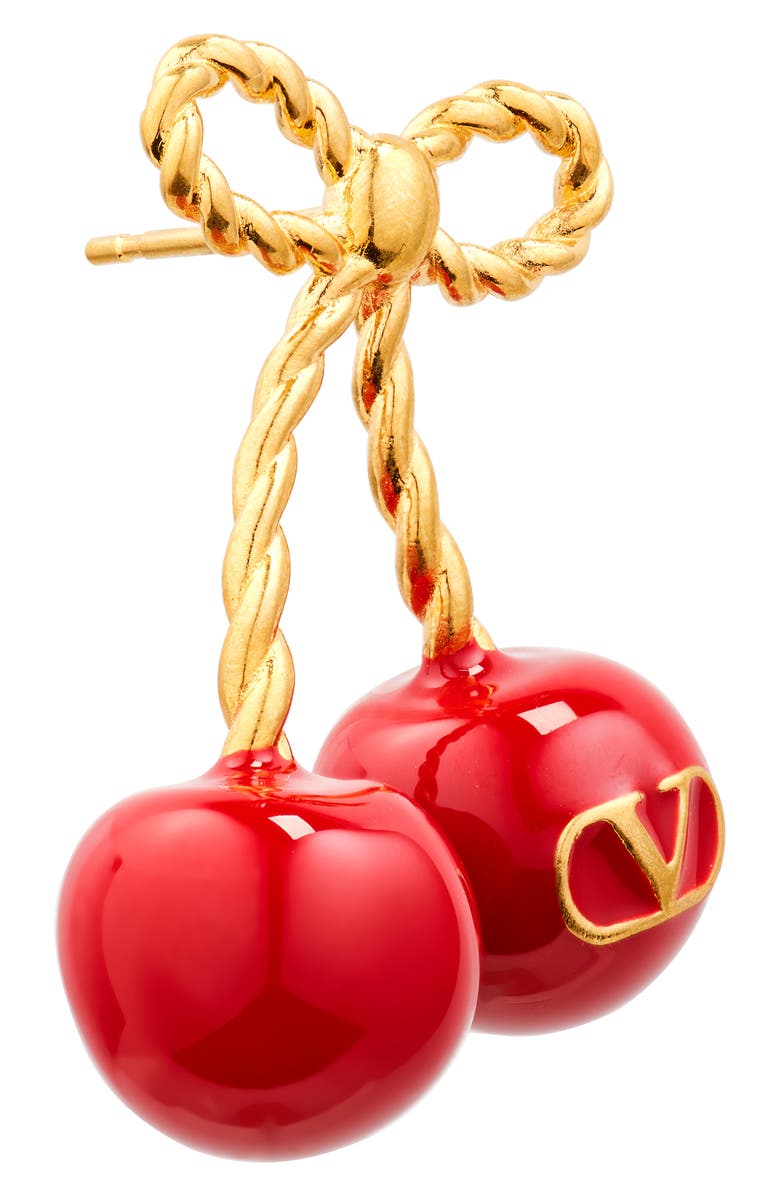 Valentino Garavani Chez Valentino Cherryfic Drop Earrings, Alternate, color, Antique Brass/ Rosso