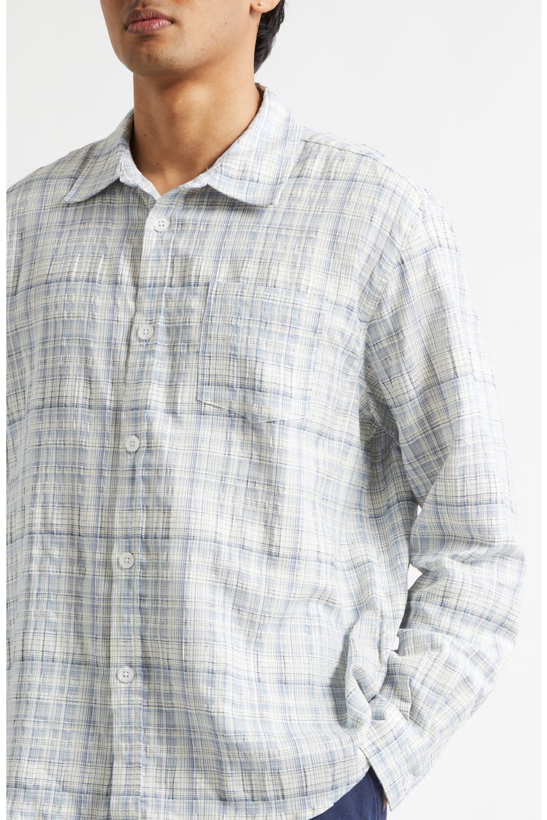 Plaid Wrinkle Cotton & Linen Blend Button-Up Shirt, Alternate, color, SKY BLUE