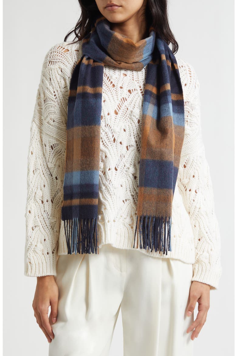 Deco Block Check Cashmere Fringe Scarf, Alternate, color, VCN NVY RU7637