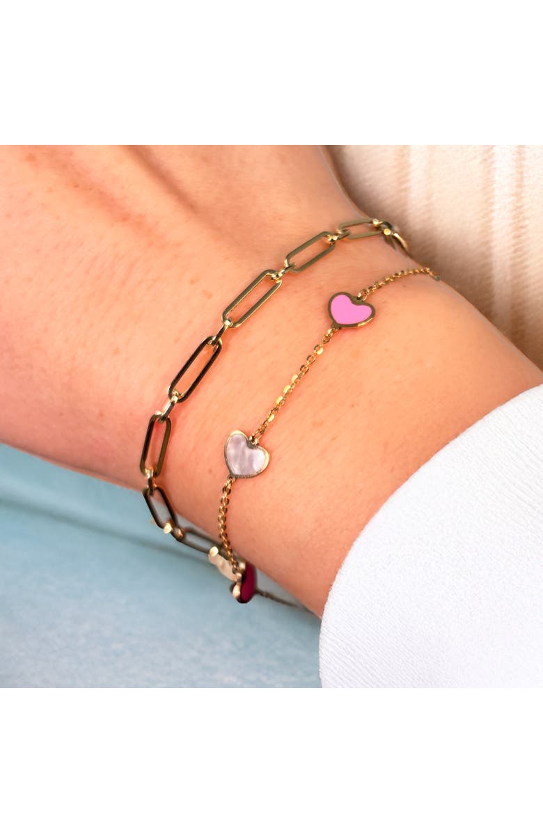 The Lovery Fine Jewelry Pink Mixed Heart Station Bracelet, Alternate, color, Pink Mixed