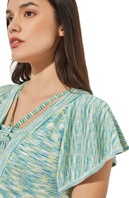 Ming Wang Space Dye Flutter Sleeve Cardigan In White/bermuda/lime