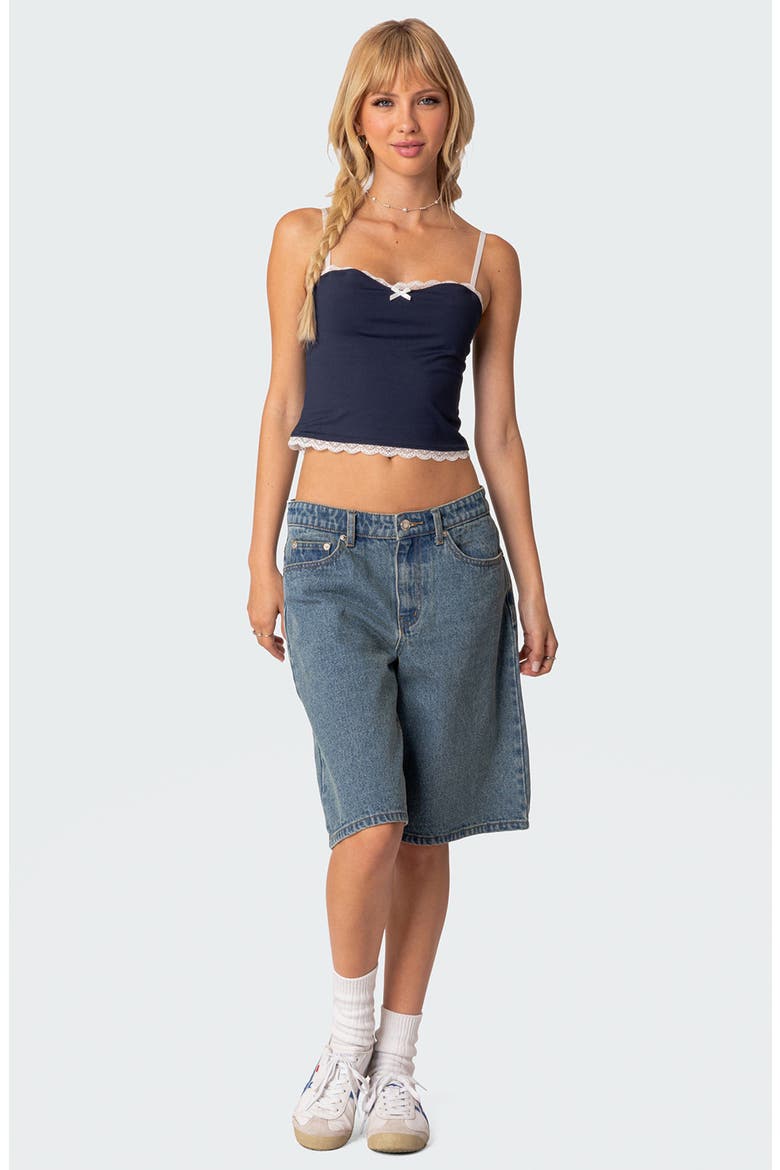 Alara Lace Trim Crop Camisole, Alternate, color, NAVY
