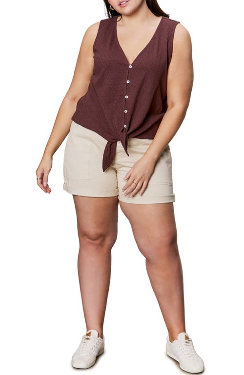 Sanctuary Vacation Textured Tie Front Button-up Tank In Brown