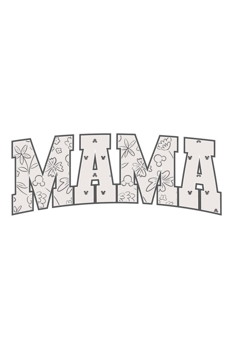 Junior's Mickey & Friends Collegiate Mama Patterns  Graphic T-Shirt, Alternate, color, White