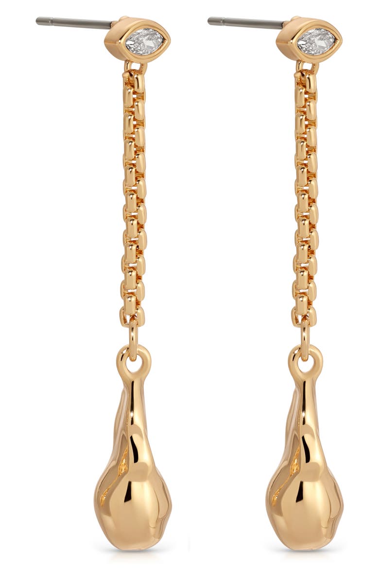 Cubic Zirconia Molten Drop Linear Earrings, Alternate, color, GOLD