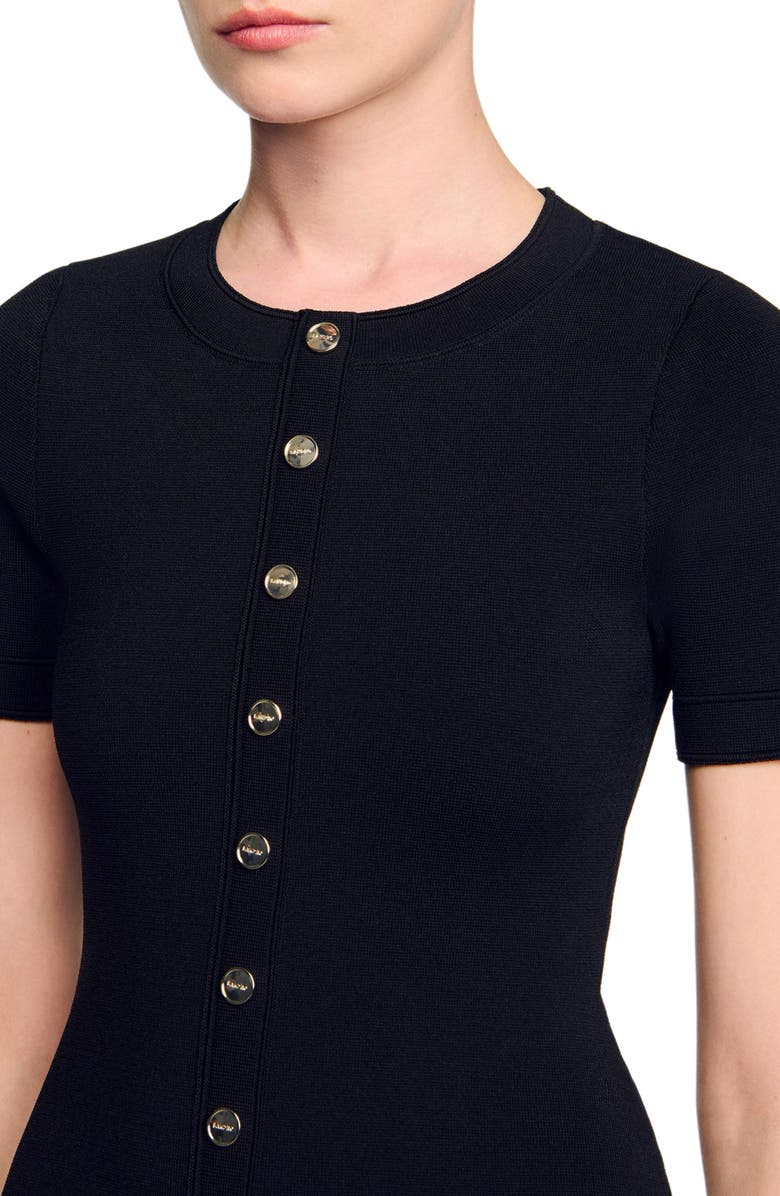 SANDRO Mini knit dress with ruffle, Alternate, color, Black / Ecru