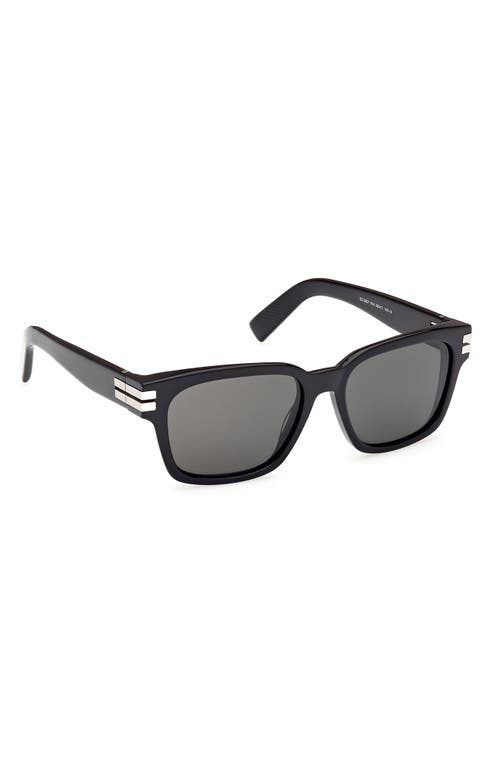 Zegna 55mm Polarized Rectangular Sunglasses In Black