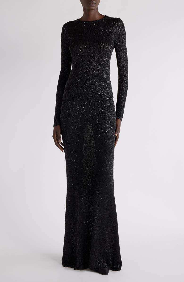 Balenciaga Fitted Sequin Crewneck Sweater, Alternate, color, Black