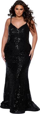 Sydney's Closet Fitted V-neck Spaghetti Strap Plus Size Evening Gown