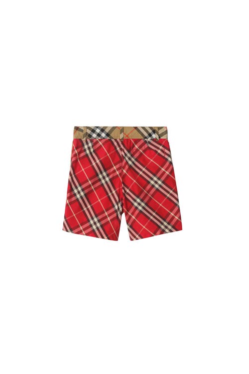 Burberry Checked Cotton Shorts In Red