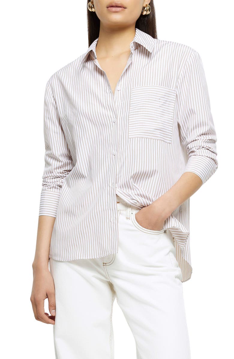 River Island Stripe Poplin Button-Up Shirt, Main, color,