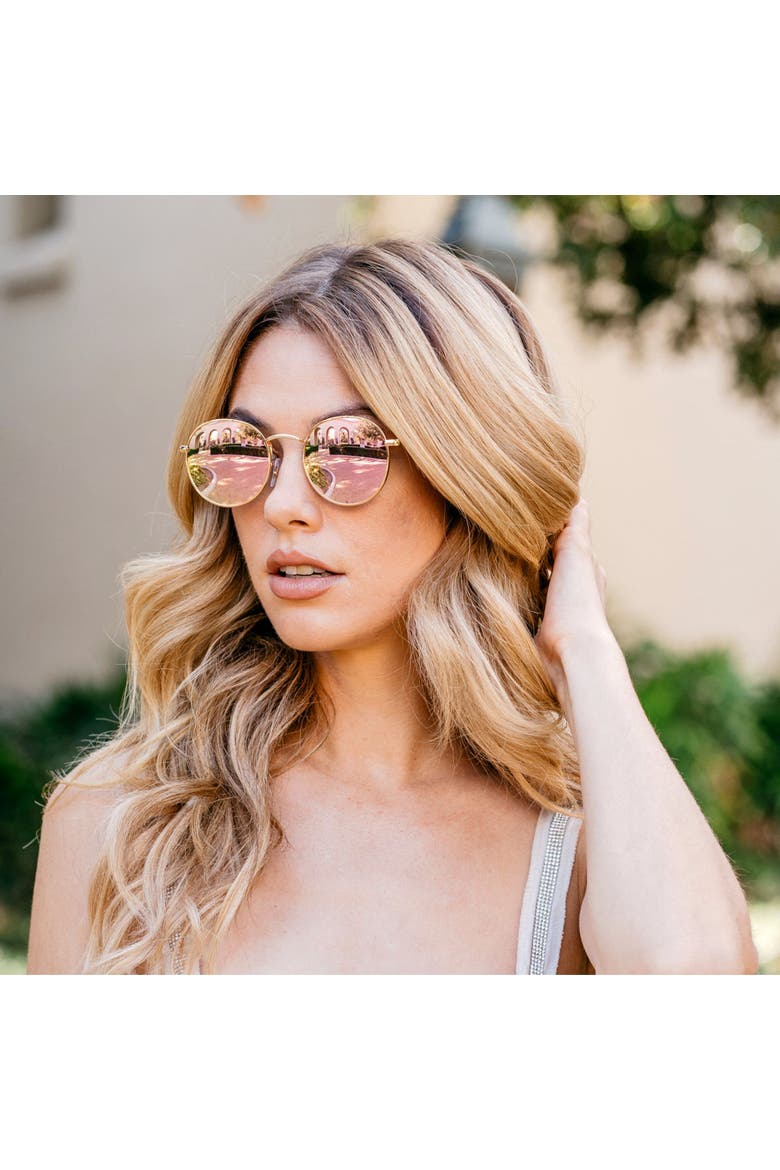 Nevada - 50mm Round Polarized Metal Sunglasses, Alternate, color, Gold Pink