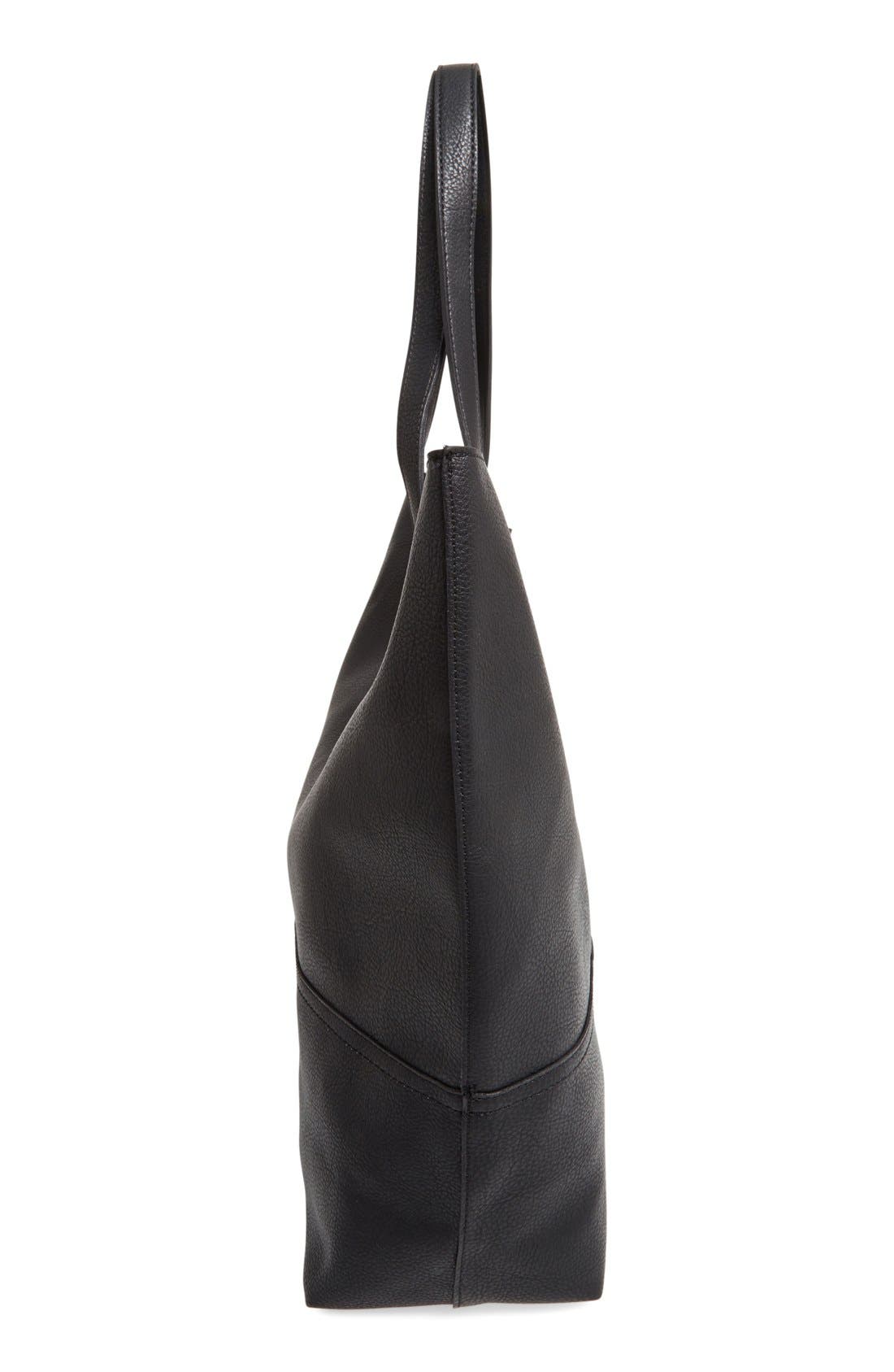 Dawson Oversize Faux Leather Shopper, Alternate, color, BLACK