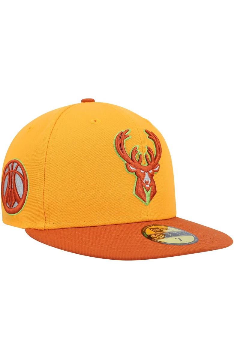 New Era Men's New Era  Gold/Rust Milwaukee Bucks 59FIFTY Fitted Hat, Main, color, 