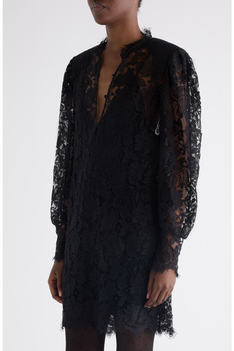 Long Sleeve Lace Minidress, Alternate, color, BLACK