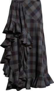 Collina Strada Florist Sky Plaid Asymmetric Skirt