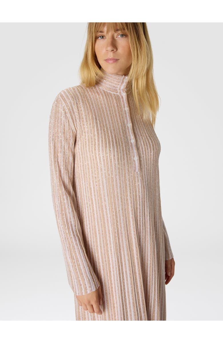 Missoni Long Button-down Dress With Lamé Stripes And Long Sleeves, Alternate, color, White