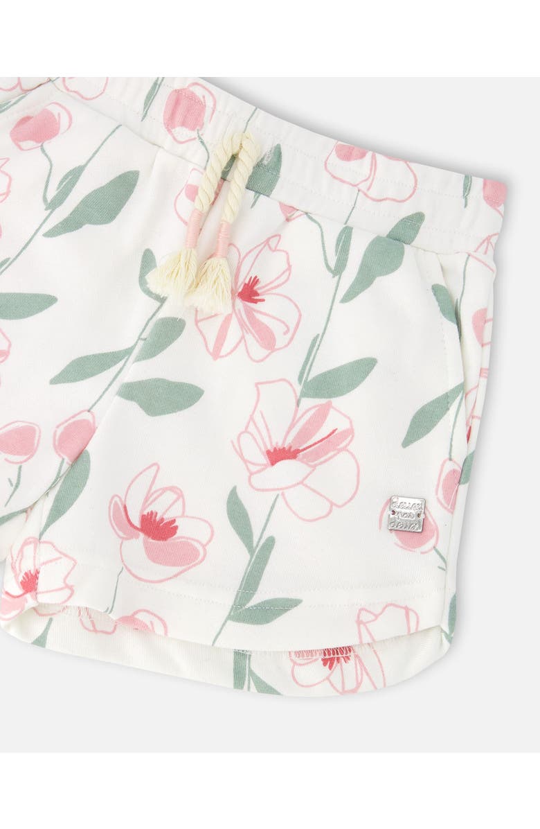 Deux par Deux French Terry Drawstring Waist Flowers Shorts, Alternate, color, Off White Printed Flowers