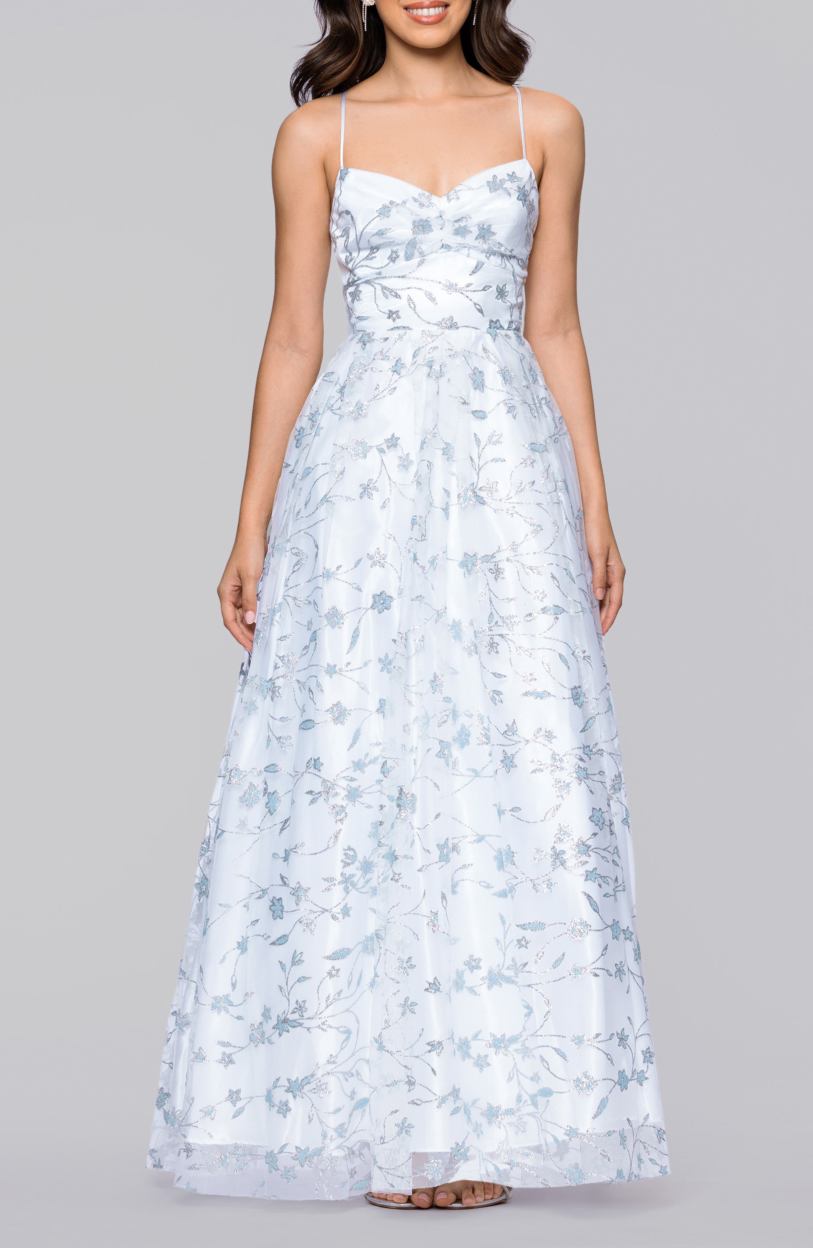 Glitter Floral Sleeveless Gown