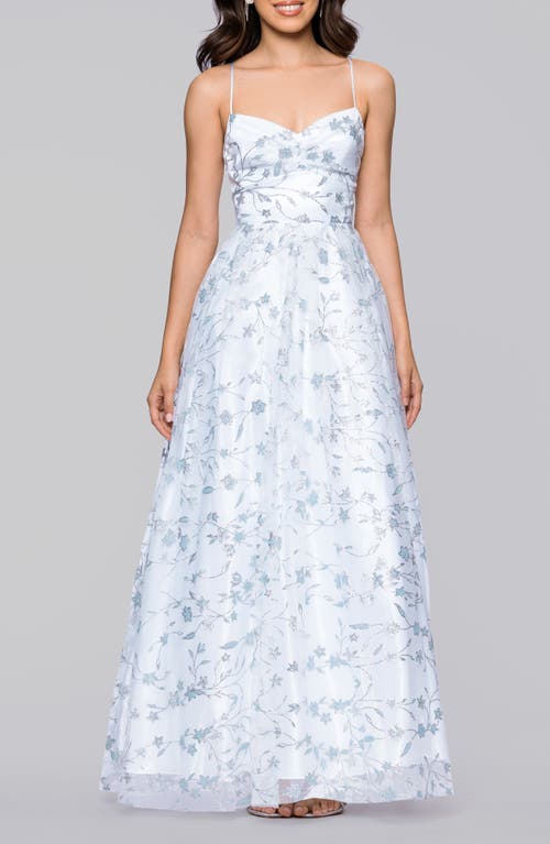 Blondie Nites Glitter Floral Sleeveless Gown In White