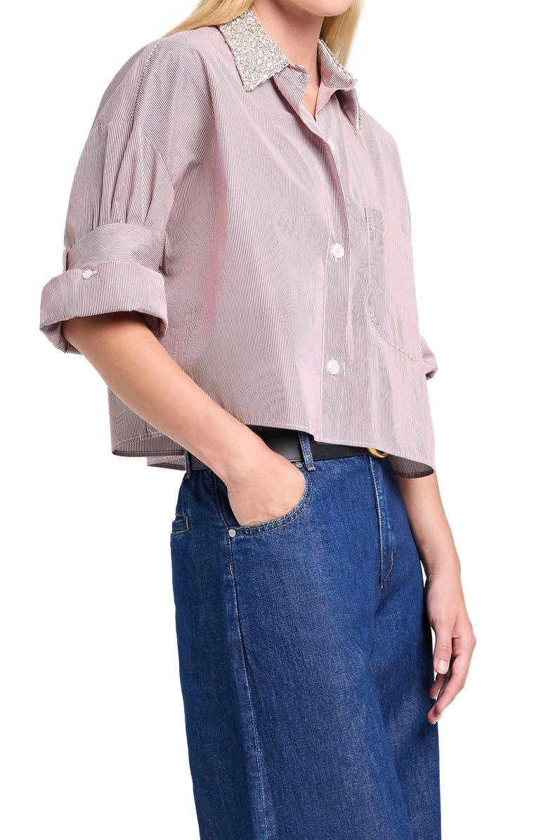 TWP Next Ex with Crystal Collar Cotton Button-Up Shirt, Alternate, color, White / Wine