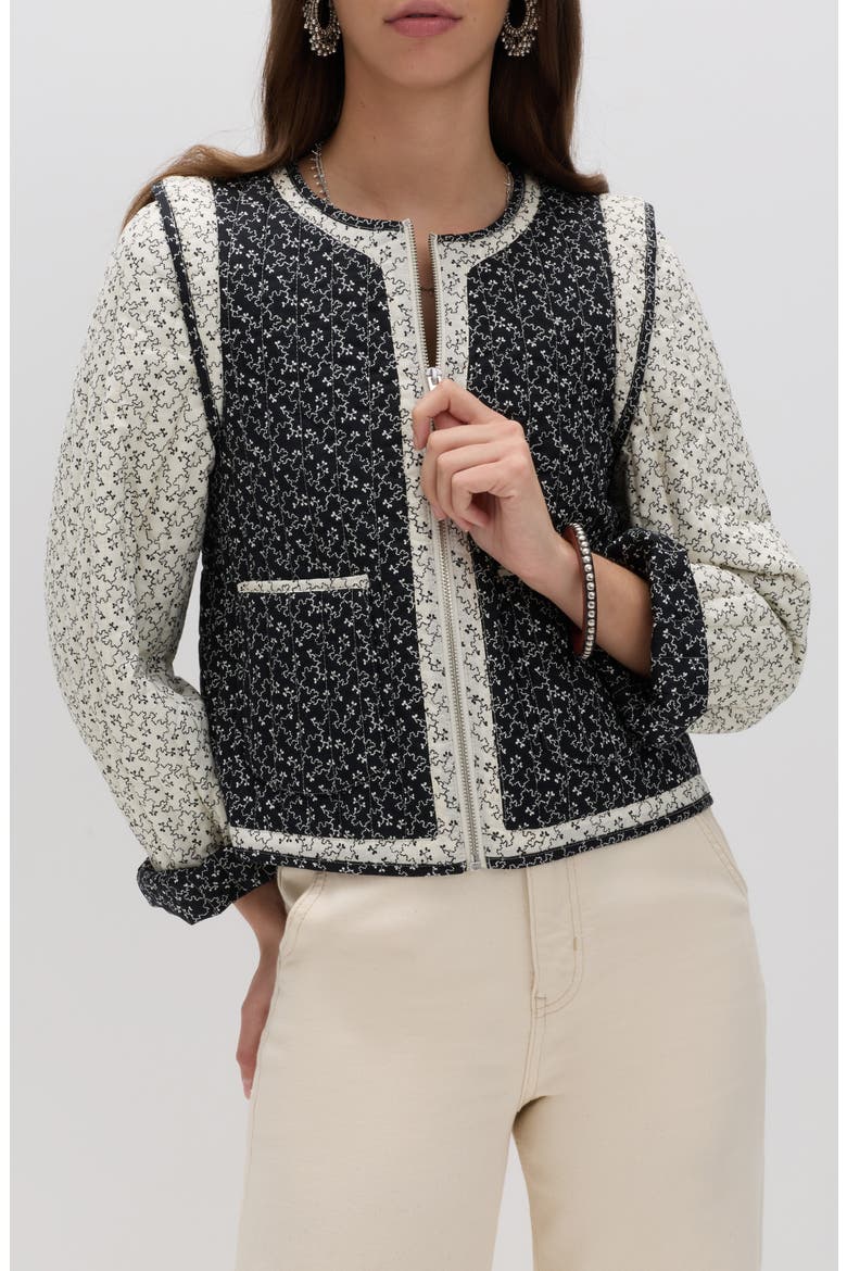 Mono Print Quilted Crop Jacket, Main, color, ECRU BROWN/ MULTI