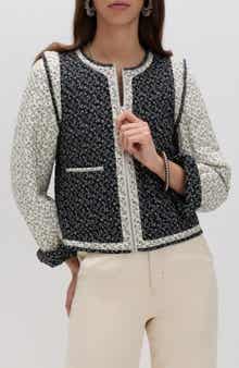 Mono Print Quilted Crop Jacket