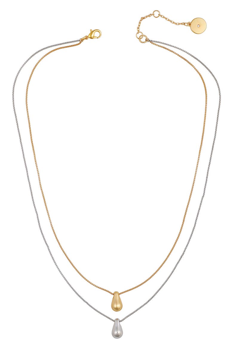 Two-Tone Teardrop Pendant Layered Necklace, Alternate, color, TWO TONE