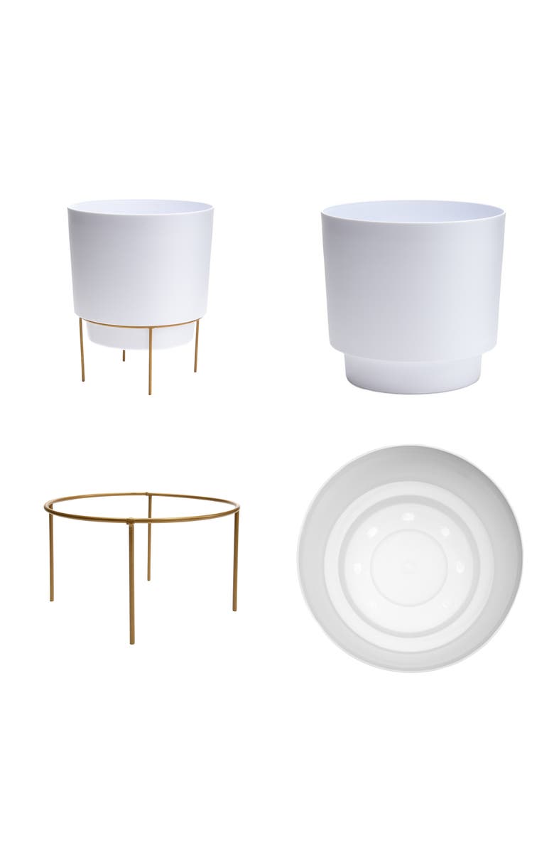 Bloem Hopson 10 Inches Casper White Planter w/ Metal Gold Stand, Alternate, color, White