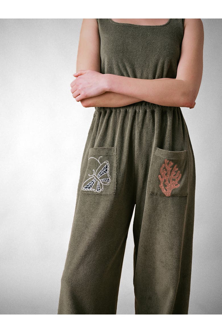 Sea Coral Terry Jumpsuit, Alternate, color, Khaki