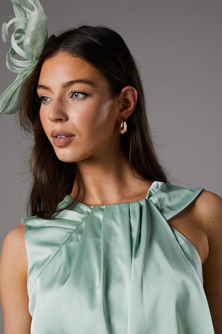 Sleeveless Satin Frill Midi Dress, Alternate, color, Sage