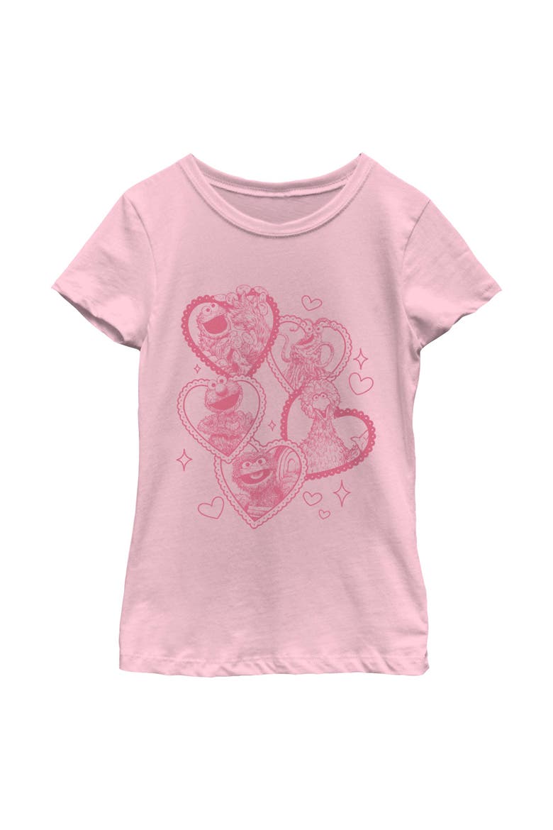 Girls' Heart Framed Characters Graphic Short Sleeve T-Shirt, Main, color, Light Pink