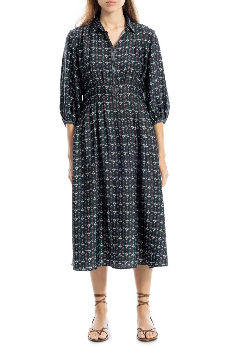 MAX STUDIO Three-Quarter Sleeve Midi Shirtdress, Main, color, Navy Multi