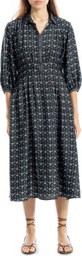 MAX STUDIO Three-Quarter Sleeve Midi Shirtdress