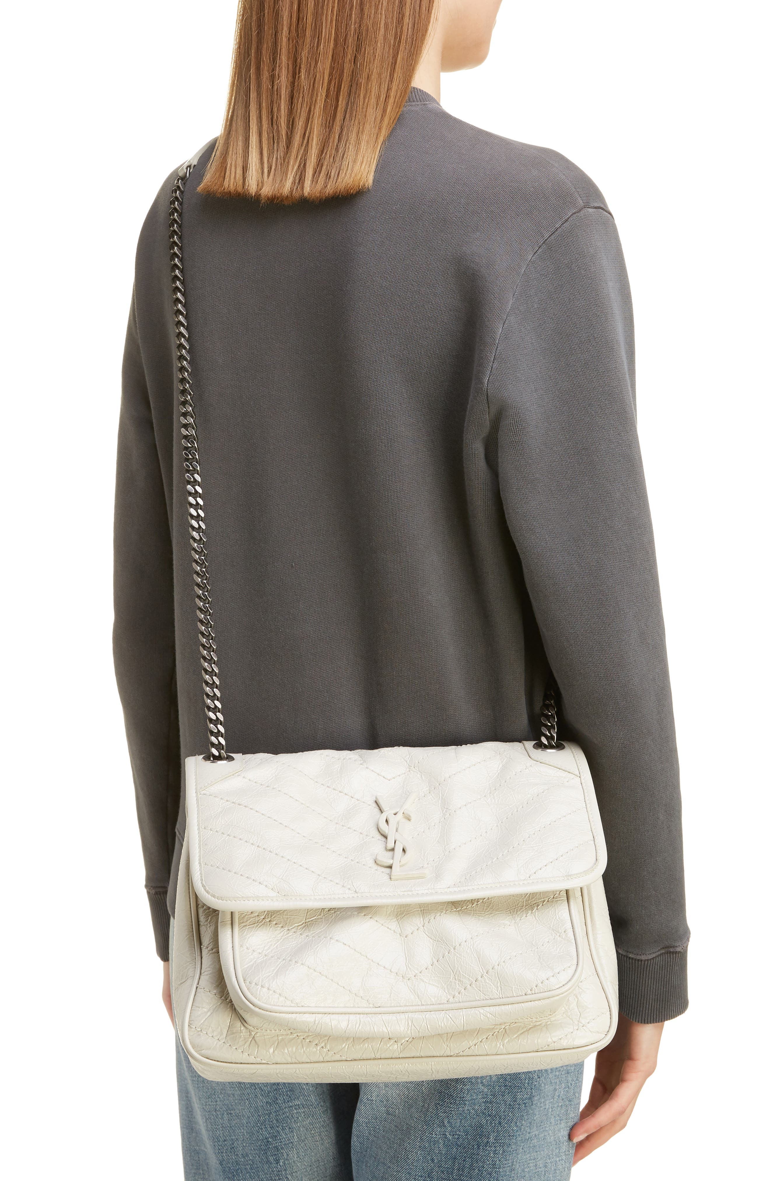 Medium Niki Leather Shoulder Bag, Alternate, color, CREMA SOFT