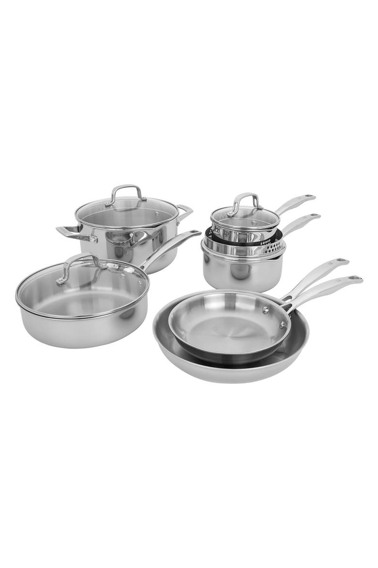 Clad H3 10-Piece Stainless Steel Cooking Set, Main, color, SILVER