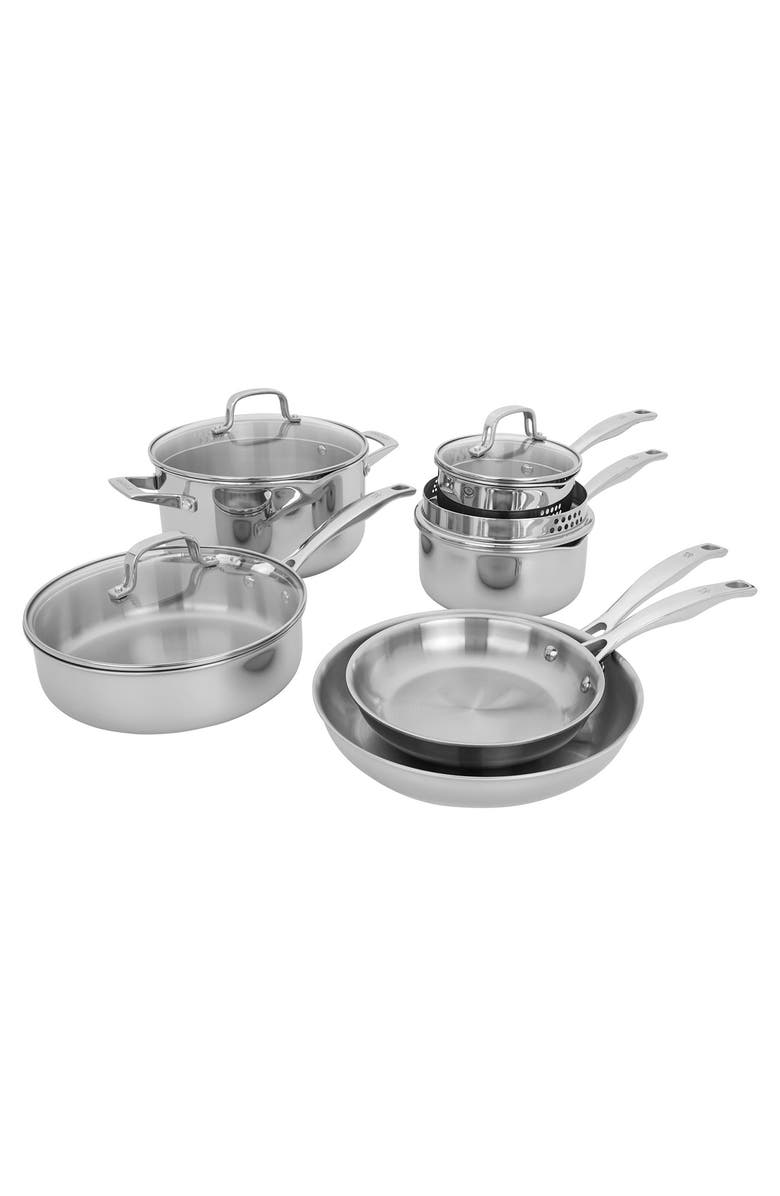 HENCKELS CUTLERY Clad H3 10-Piece Stainless Steel Cooking Set, Main, color, Silver